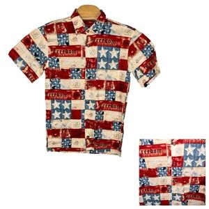 American Summer Patriotic American Flag Button Up Shirt Mens Medium Independence